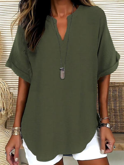 Xalina - Soft-Touch Notched-Neck Blouse - Navy Blue