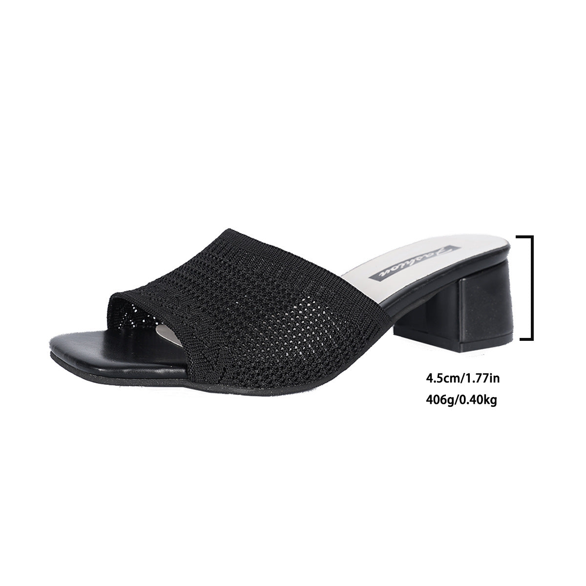 Haisley - Knit Block Heel Slides Open Toe - Black