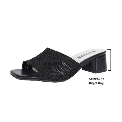 Haisley - Knit Block Heel Slides Open Toe - Black