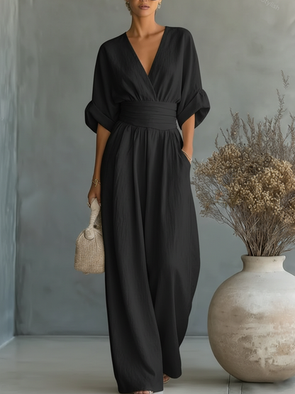 Solavie - Fluid Wide-Leg Jumpsuit - White