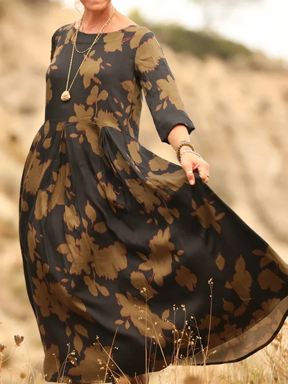 Griselda - Casual Pleated Maxi Dress - Brown