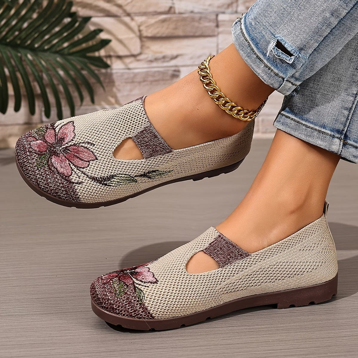Xara - Floral Slip-On Flats - Grey