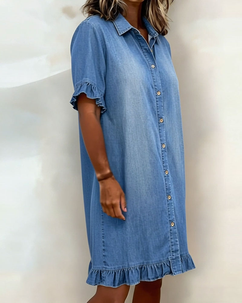 Kirella - Button Front Shirt Dress - Blue