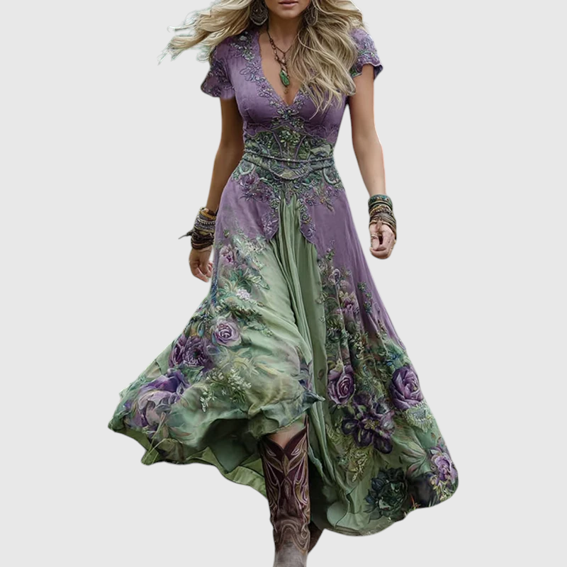 Karisa - Embroidered Corset Dress - Purple