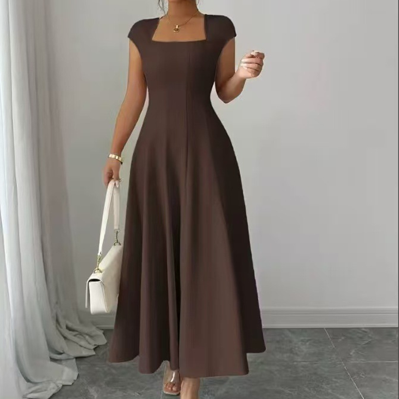 Ysolenne - Soft-Touch Square-Neck Midi Dress - Apricot