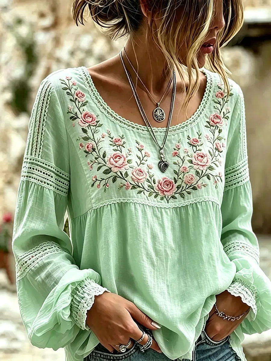 Tressalia - Embroidered Linen Blouse - Multicolour