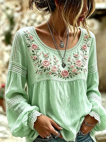 Tressalia - Embroidered Linen Blouse - Multicolour