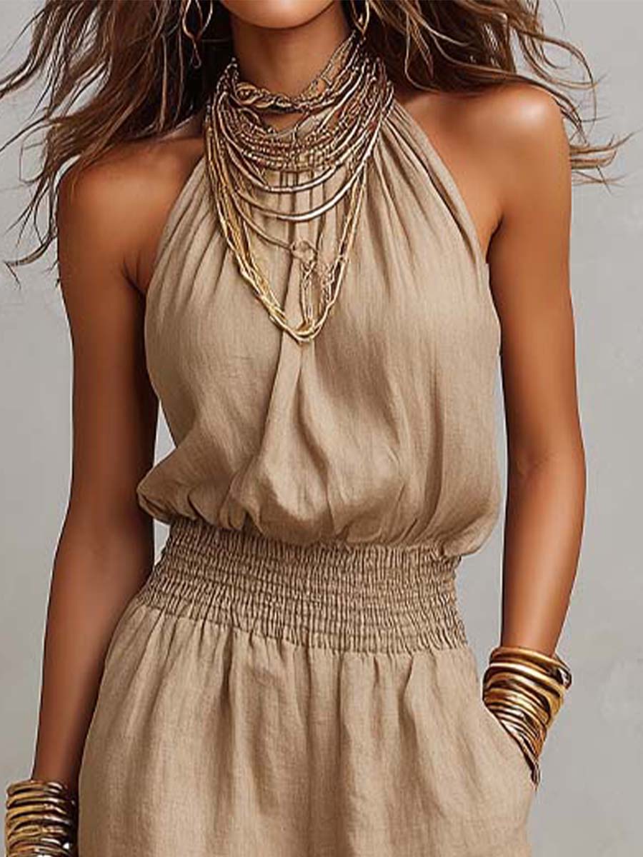 Elenie - Lightweight Halter-Neck Jumpsuit - White
