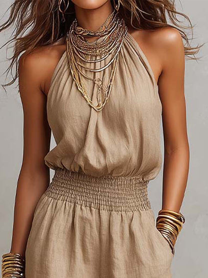 Elenie - Lightweight Halter-Neck Jumpsuit - White