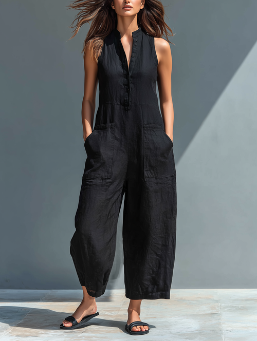 Vania - Breezy Linen Jumpsuit - Black