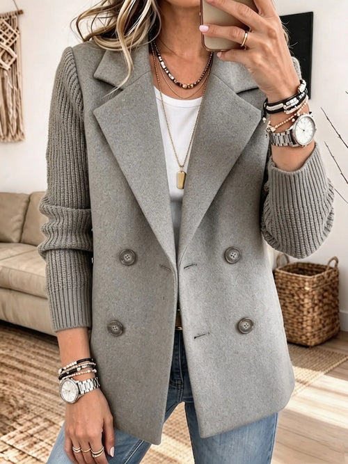 Adalene - Knit Sleeve Double Breasted Blazer - Green
