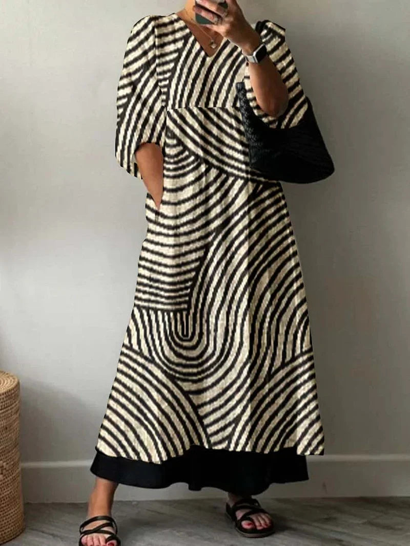 Pandora - Breezy Summer Dress - White/Black Geometric
