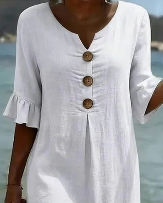 Jonquil - Button Front Casual Dress - White
