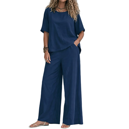 Annavie - Breathable Linen Two-Piece Set - Yellow