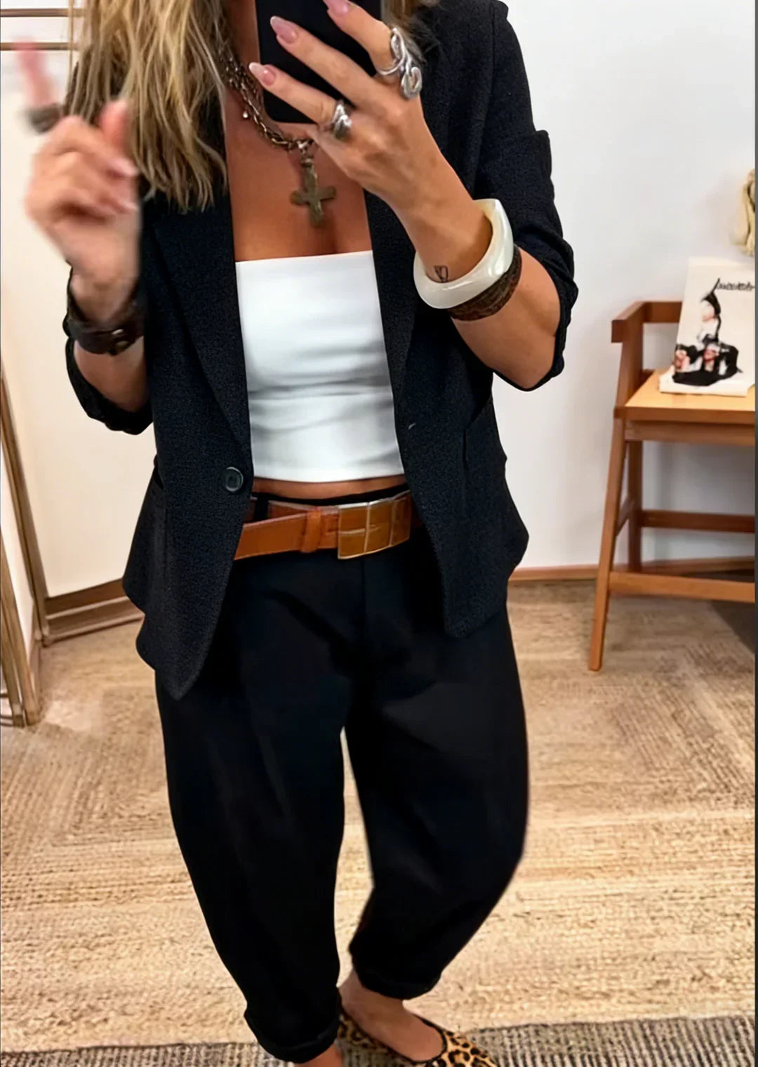 Rosina - Soft-Touch Blazer & Trousers Set - Black