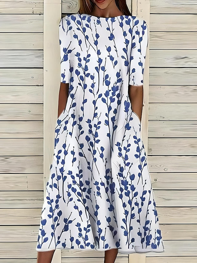 Xylara - Soft-Touch Floral Midi Dress - Blue