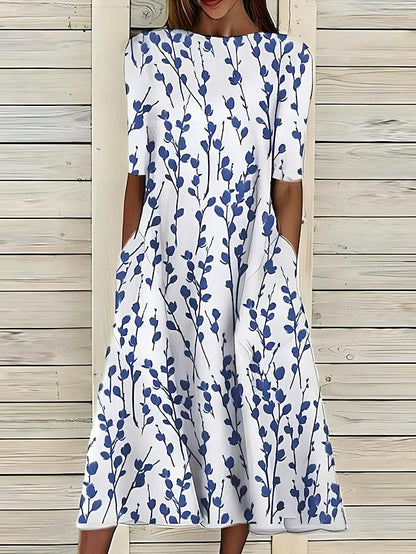 Xylara - Soft-Touch Floral Midi Dress - Blue