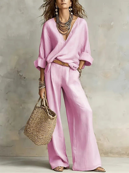Zinnoria - Breezy Linen Two Piece Set - Pink