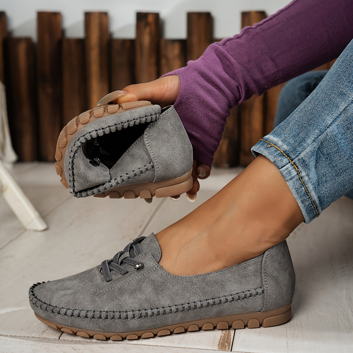 Oline - Cushioned Slip-On Shoes - Grey