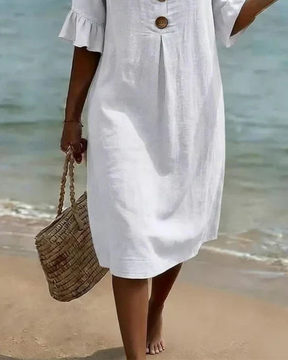 Jonquil - Button Front Casual Dress - White