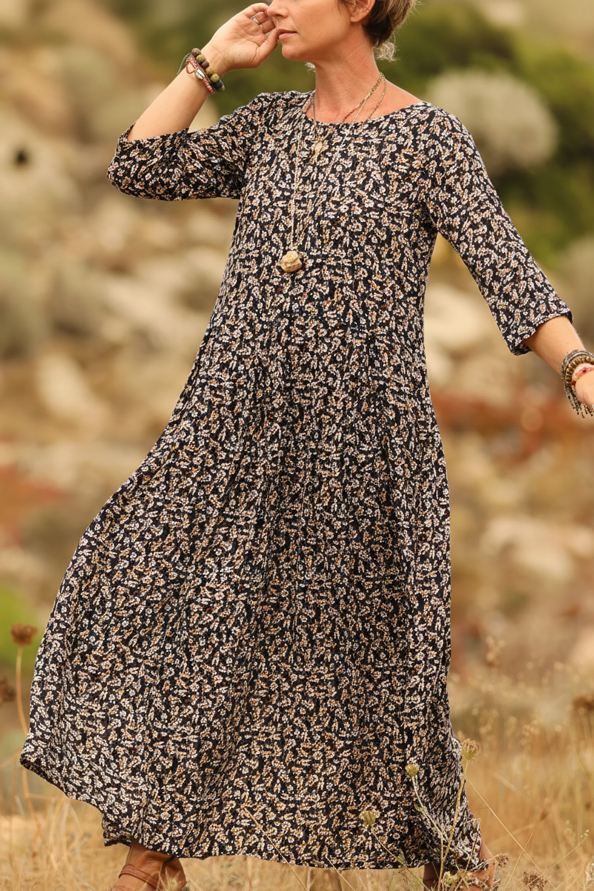 Griselda - Casual Pleated Maxi Dress - Brown