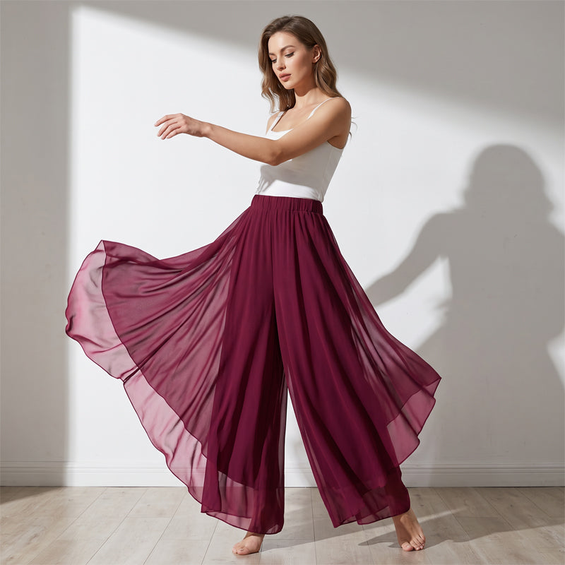 Hope - Chiffon Overlay Wide Leg Trousers - Purple