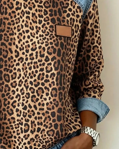 Selara - Soft-Touch Leopard Patchwork Jumper - Brown