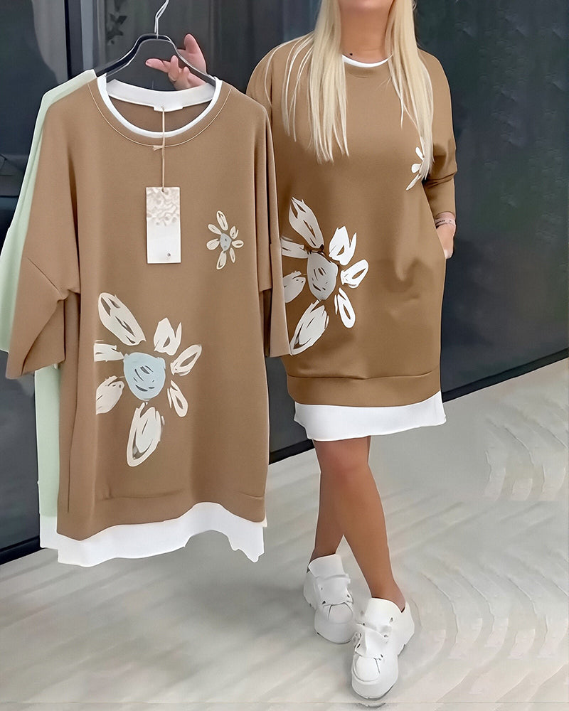 Helia - Soft-Touch Sweatshirt Dress - Khaki