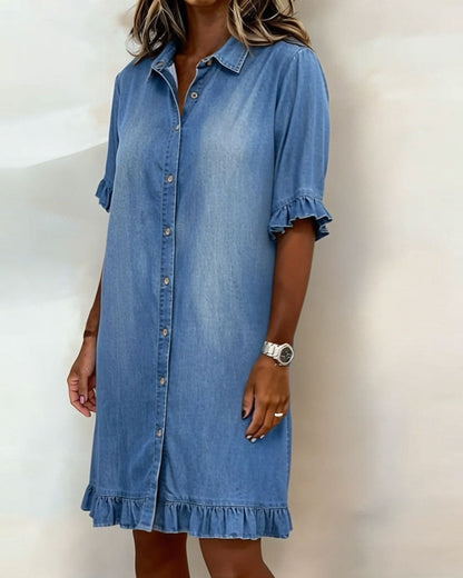 Kirella - Button Front Shirt Dress - Blue