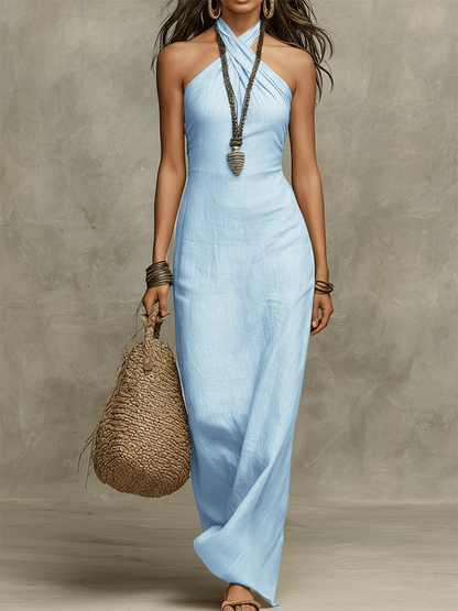 Kallene - Lightweight Linen Maxi Dress - Royal