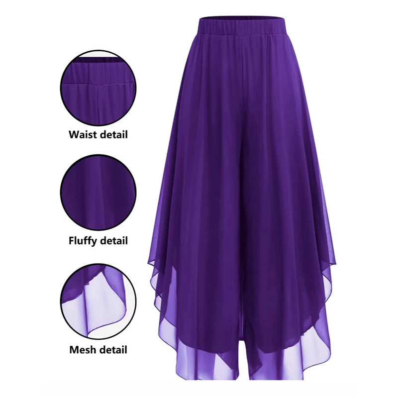 Hope - Chiffon Overlay Wide Leg Trousers - Purple