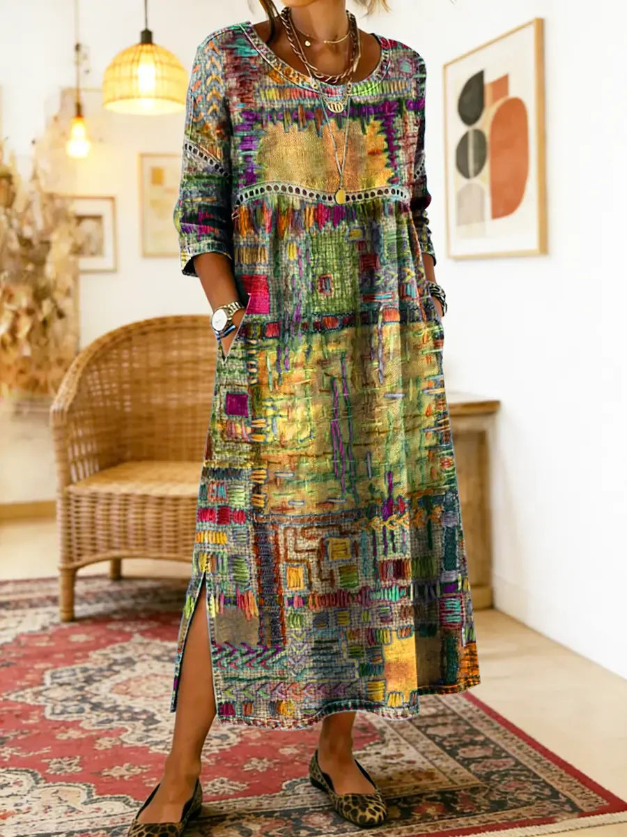 Maelle - Printed Loose Midi Dress Casual Fit - Red
