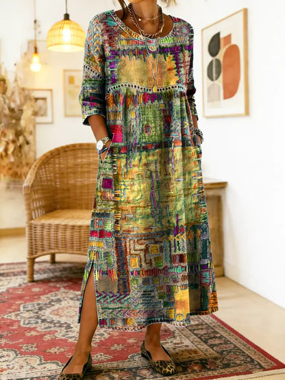 Maelle - Printed Loose Midi Dress Casual Fit - Red