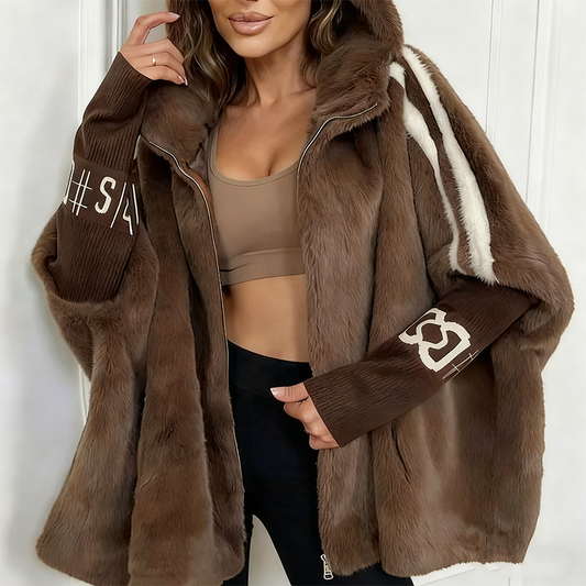 Alara - Faux Fur Zip-Up Coat - Brown