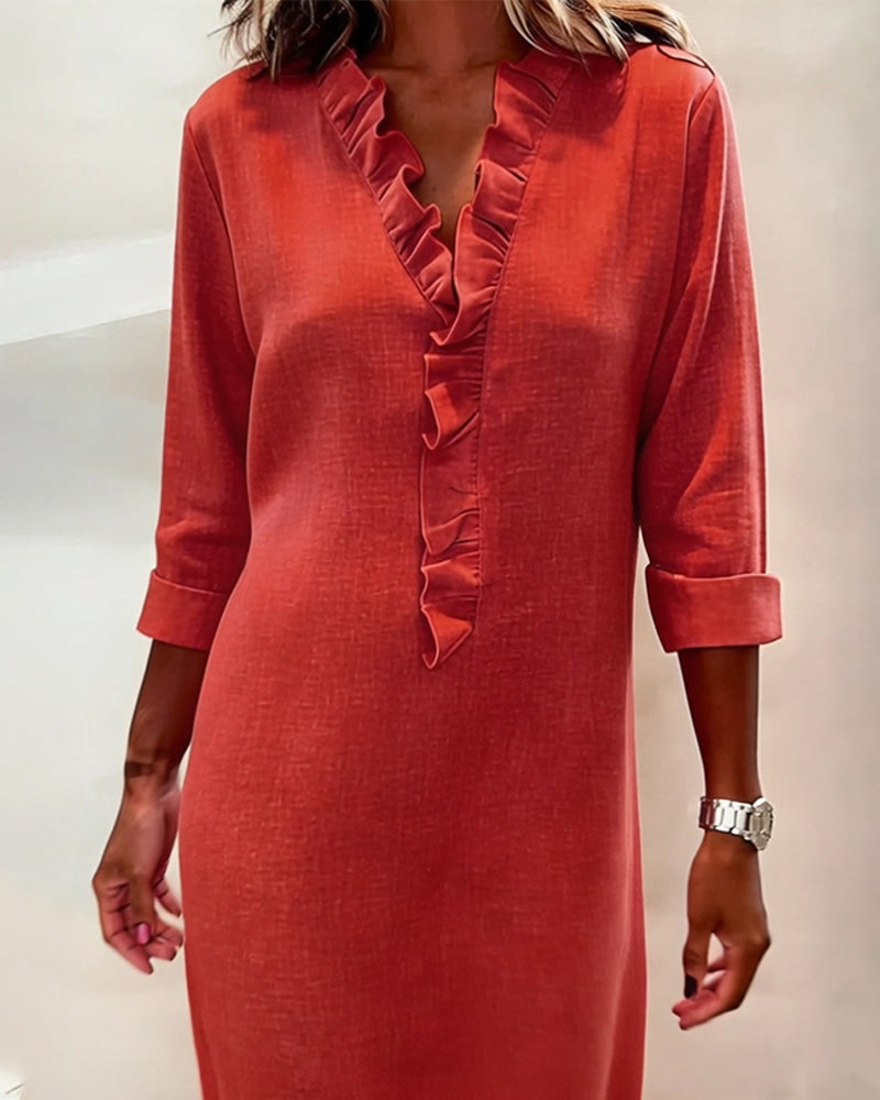 Dorelle - Breezy Linen-Blend Ruffle Shift Dress - Red