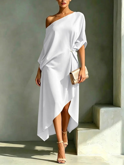 Erica - Fluid One-Shoulder Midi Dress - Yellow