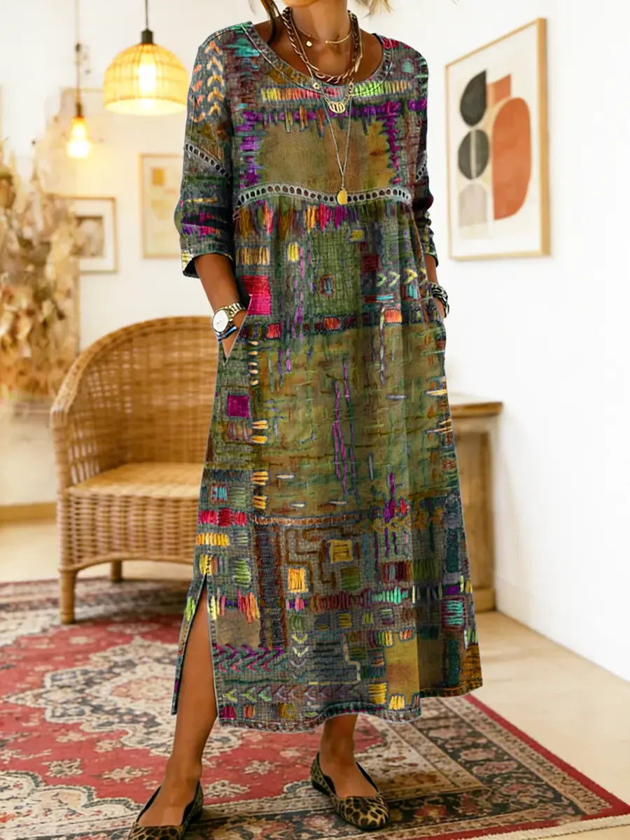 Maelle - Printed Loose Midi Dress Casual Fit - Yellow