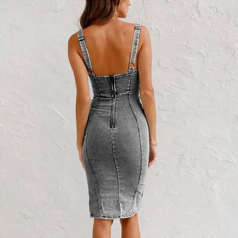 Arisa - Bodycon Midi Dress With Slit - Blue