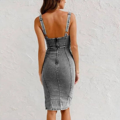 Arisa - Bodycon Midi Dress With Slit - Blue