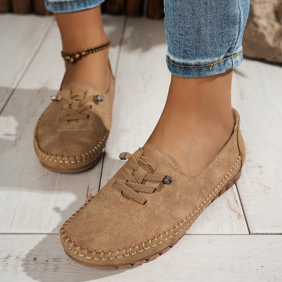 Oline - Cushioned Slip-On Shoes - Beige
