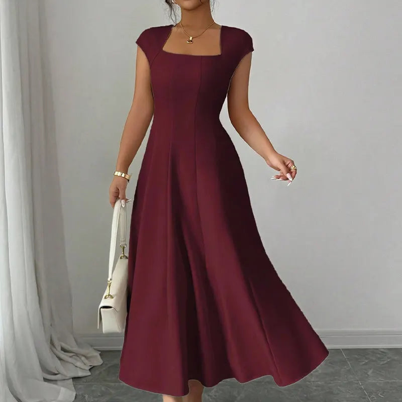Ysolenne - Soft-Touch Square-Neck Midi Dress - Apricot