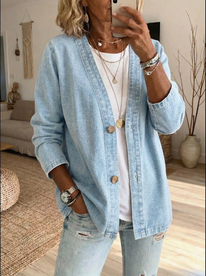 Dariah - Denim Button Coat - Light Blue