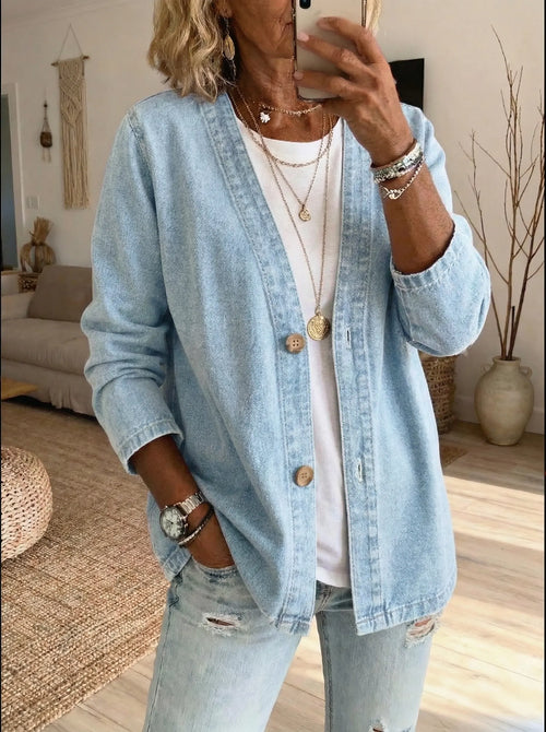 Shiloh - Lightweight Denim Button Cardigan - Light Blue