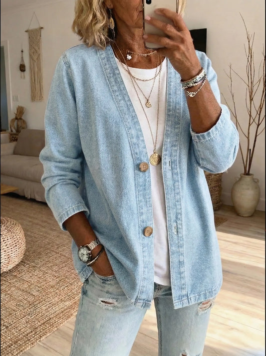 Shiloh - Lightweight Denim Button Cardigan - Light Blue