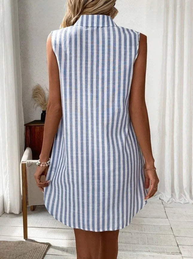 Anora - Soft-Touch Striped Shirt Dress - Light Blue