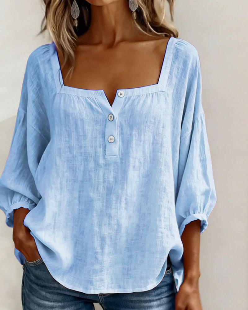 Zoya - Breezy Linen Blouse - Blue