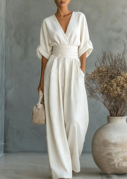 Solavie - Fluid Wide-Leg Jumpsuit - White