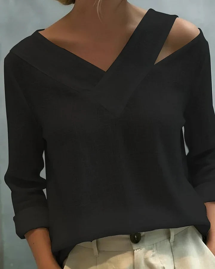 Calira - Soft-Touch V-Neck Off-Shoulder Top - Black