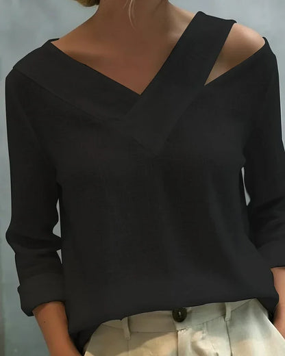 Calira - Soft-Touch V-Neck Off-Shoulder Top - Black