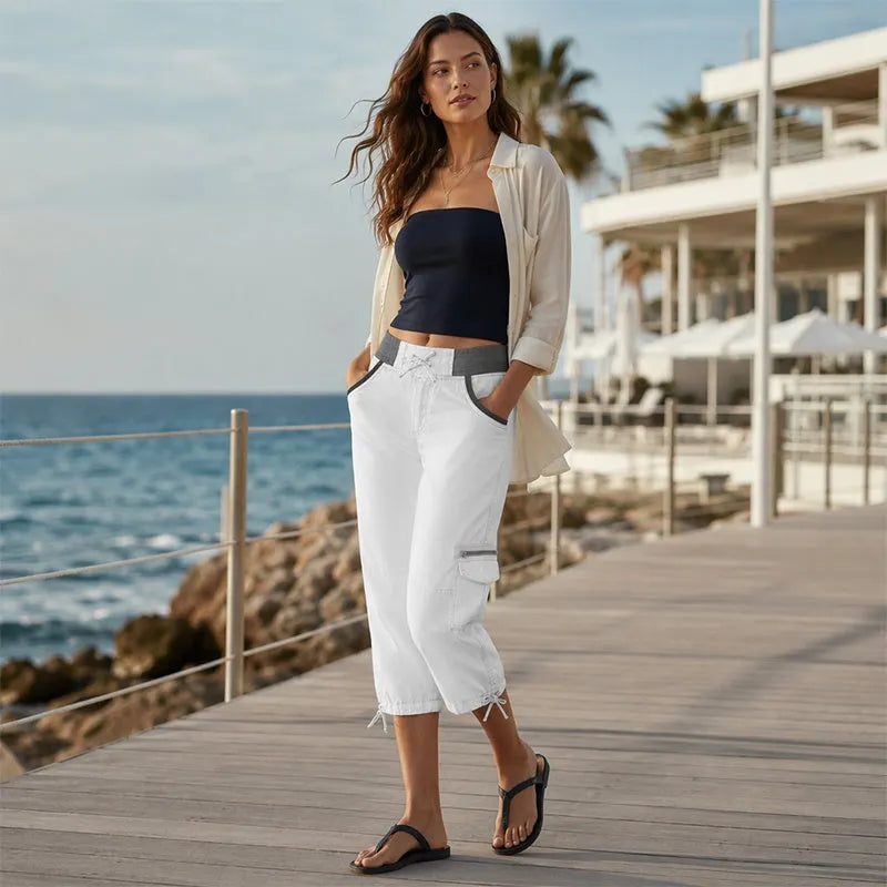 Astrelia - Utility Cargo Capri Pants - White